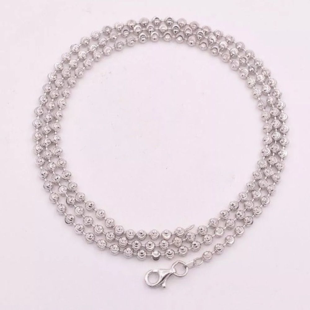 Solid 925 Silver 22” Moon Cut Ball Chain Necklace